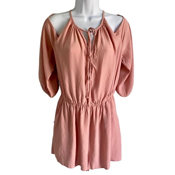 Soprano Dusty Pink Cold Shoulder Romper with Pockets Women's Size Large - Picture 1 of 8